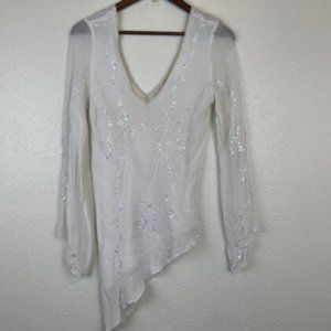 Vtg Charlotte Russe Y2k Fairy Sequin V-Neck Long Sleeve Asymetrical Top Size M